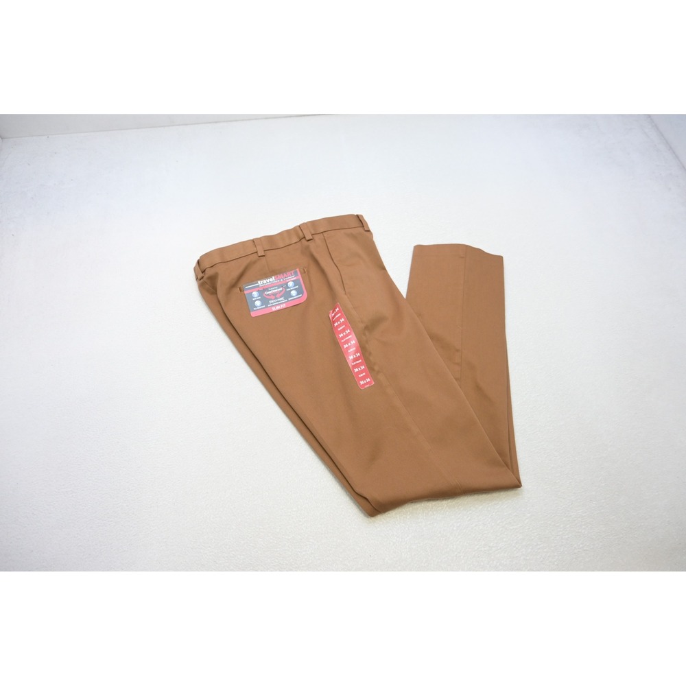 Roundtree & Yorke TravelSmart Pants Men 36x34 Brown Slim Fit Flat Front NWT